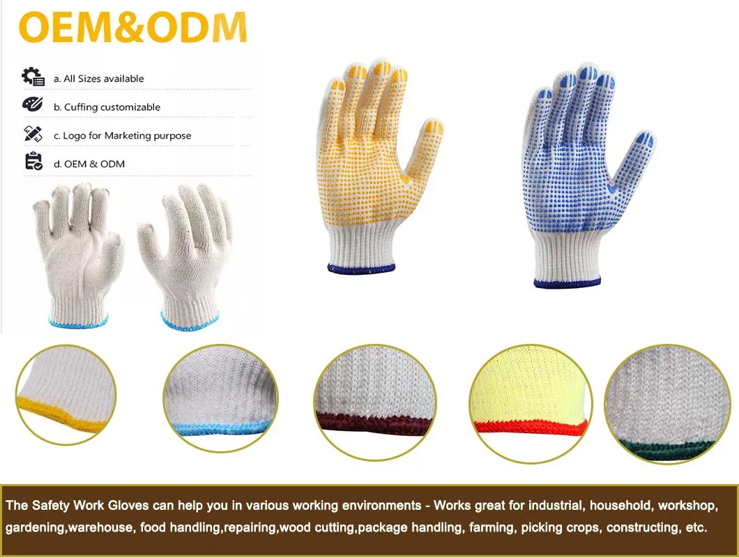 OEM Cheap Wholesale Price Labour Safety Garden Work Coton Gloves with PVC Dots