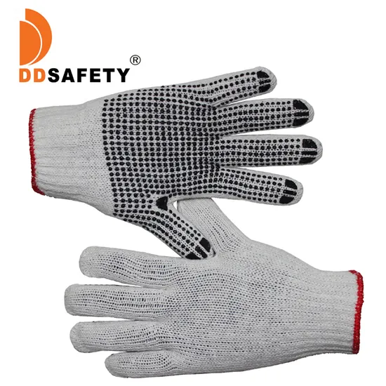 Fixtec Natural Cotton Work Gloves with Double-Side PVC Dots Grey Gloves Knit Work Gloves