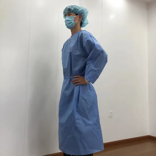 Medical Supplies Disposable Blue SMS Medical Gown Isolation Gown Surgical Gown for Hospital Medical Use