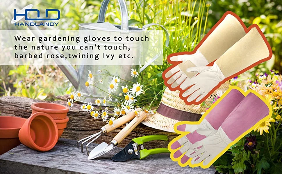 Prisafety Rose Pruning Thornproof Long Gauntlet Pigskin Leather Working Garden Glove for Women Men