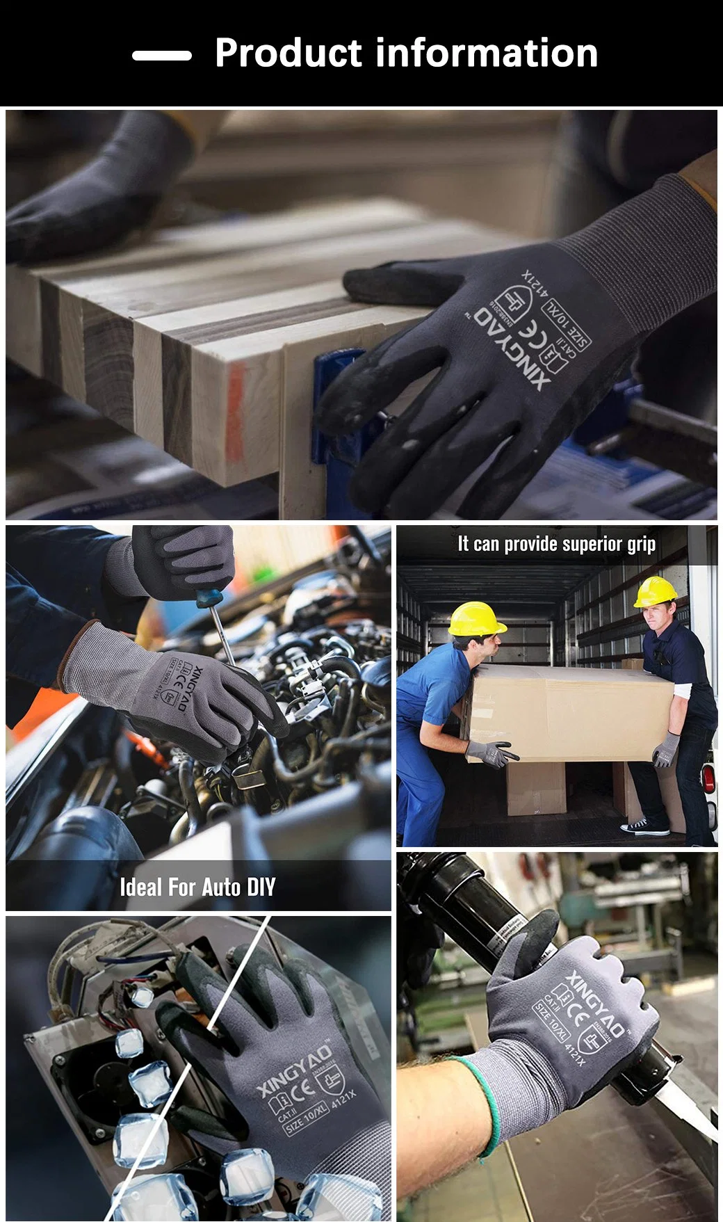 Top Manufacturer En388 15gauge Nylon &amp; Spandex Liner Nitrile Sandy Dipped Coated Work Labor Safety Industrial Gloves for Construction / Garden