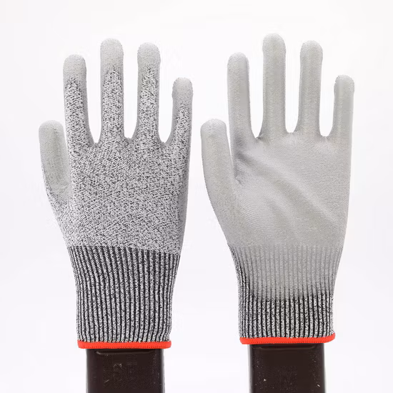 4X43c Anti-Cut Level 5 Hppe Liner PU Coated Safety Work Gloves