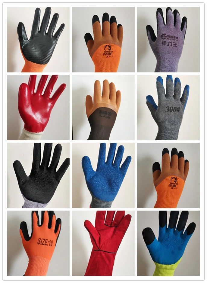 Most Competitive 13G Red Polyester Liner with Black Latex Crinkle Coated Safety Work Protective Gloves