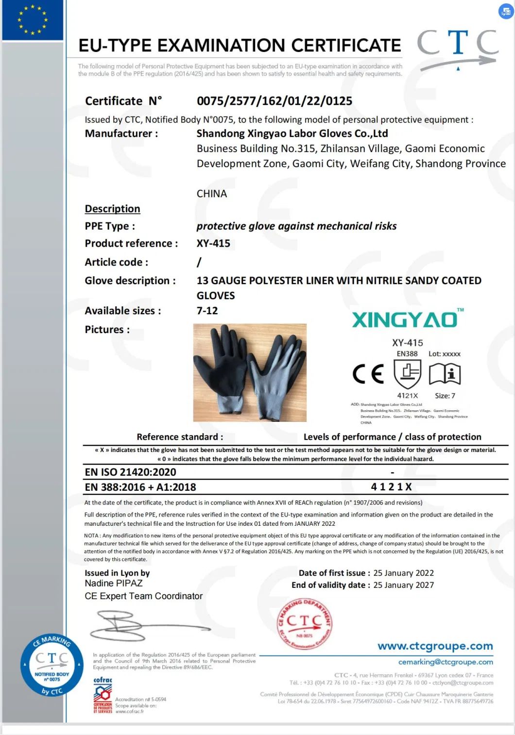 Top Manufacturer En388 15gauge Nylon &amp; Spandex Liner Nitrile Sandy Dipped Coated Work Labor Safety Industrial Gloves for Construction / Garden