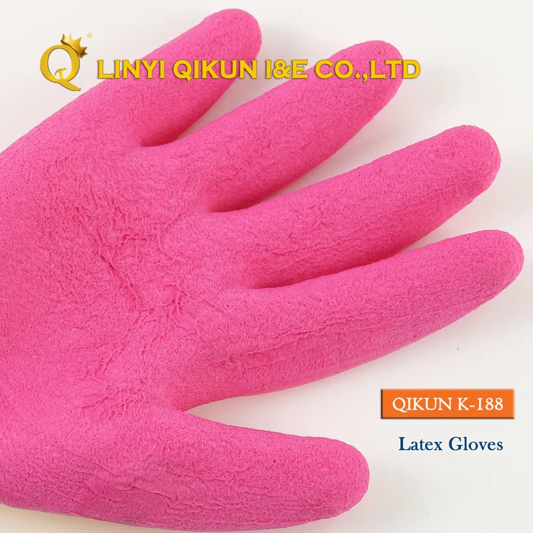 K-188 Polyester Nylon Crinkle Latex Coated Working Labor Protect Industrial Safety Gloves