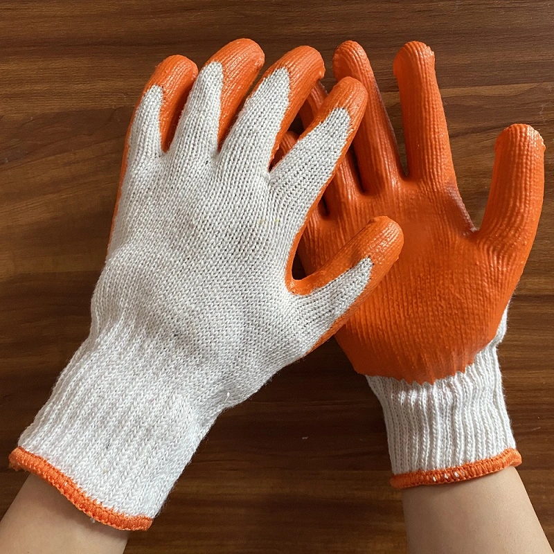 10 Gauge Knit Cotton Glove Crinkle Latex Coated Safety Work Gloves for Garden Construction
