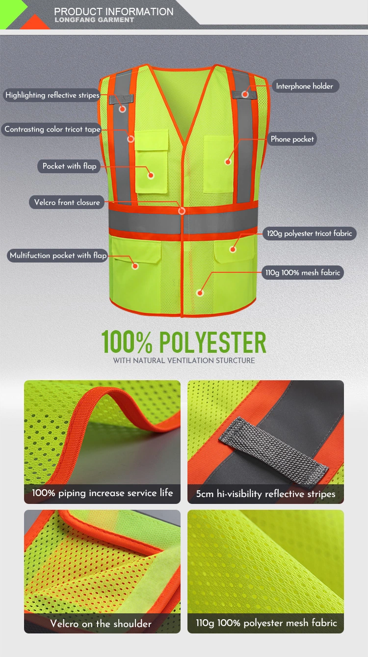 High Visibility Custom Logo Color Size Safety Reflective Vest