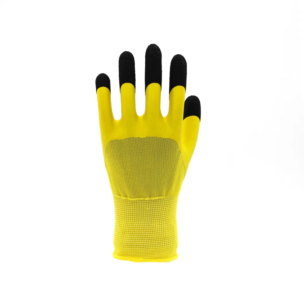 Most Competitive 13G Red Polyester Liner with Black Latex Crinkle Coated Safety Work Protective Gloves