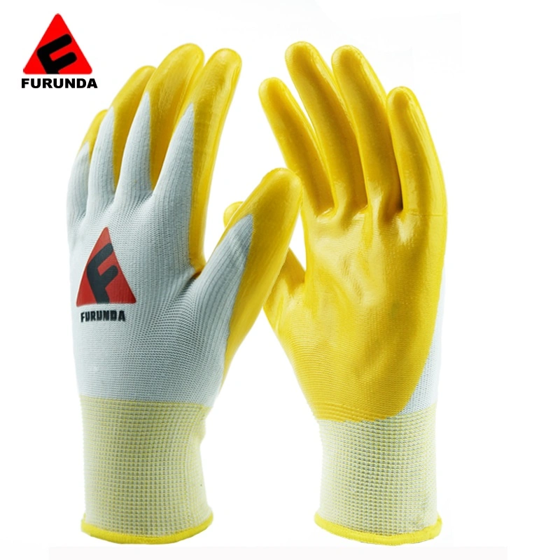 13 Gauge Smooth Nitrile Coated Work Safety Gloves in Yellow