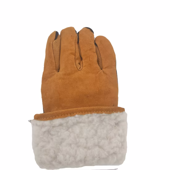Gold Color Cow Split Leather Heat Resistance Gloves Suitable for Welding BBQ Sewn with Anti