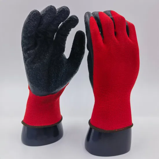 Black Nitrile Coated Red Polyester Industrial Hand Labor Protective Safety Work Gloves for Construction Garden