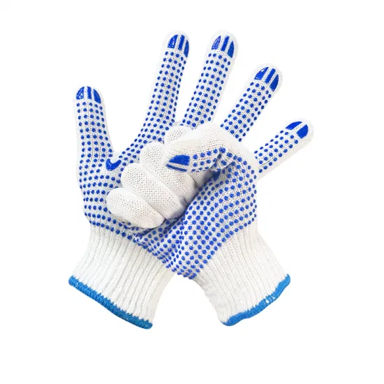 China Wholesale PVC/Dotted/Dots Knitted Glove with Pigments Guantes Safety Work Cotton Gloves